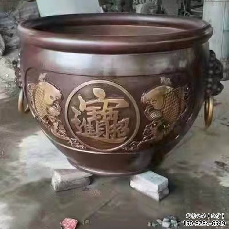紫銅缸雕塑-金魚(yú)圖造型銅雕塑