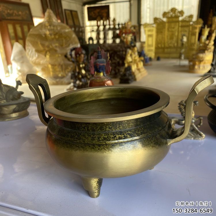 宣德爐雙耳銅雕塑