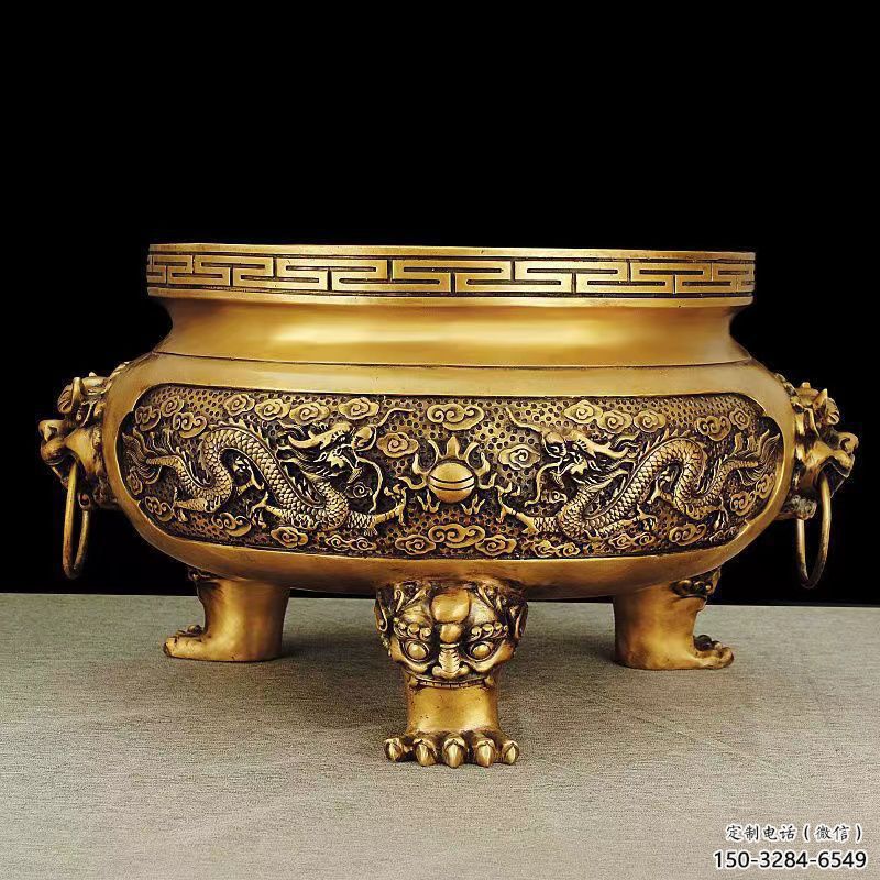 鑄銅三足圓鼎宣德爐雕塑