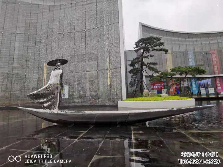 乘船人雕塑服務商，白鋼構件，抽象不銹鋼乘船人雕塑定價