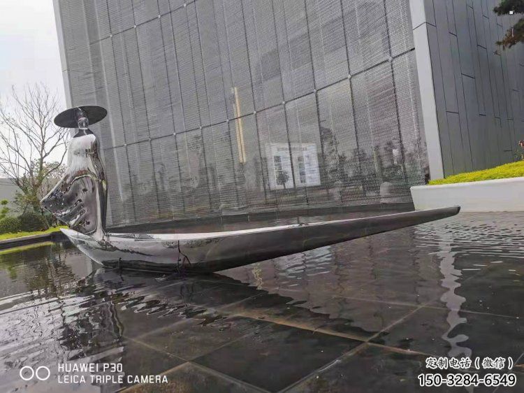 乘船人雕塑展品，標(biāo)識雕塑，景觀不銹鋼乘船人雕塑選用