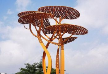 城市不銹鋼鏤空樹廊架雕塑