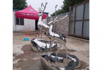 廣場小鹿雕塑批發，廣場系列，鏡面小鹿雕塑定價