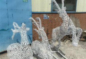 梅花鹿雕塑精品，白鋼構件，鏤空梅花鹿雕塑廠家