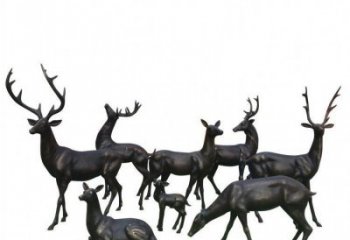 銅梅花鹿雕塑展品，鑄銅組合，梅花鹿銅雕塑常用