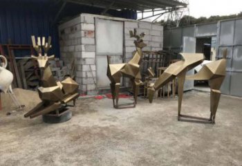 金屬小鹿雕塑批發(fā)，街頭藝術(shù)，公園抽象銅鹿雕塑展品
