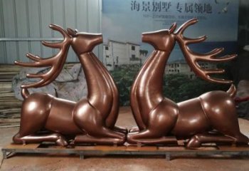 售樓部馴鹿雕塑，噴砂發(fā)光雕塑，彩繪題材