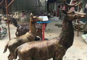 銅鹿雕塑，鑄銅動(dòng)物雕塑