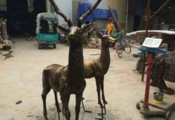銅鹿雕塑，鑄銅動(dòng)物雕塑