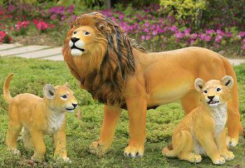 玻璃鋼彩繪獅子雕塑制作，公園景觀美陳動物雕塑