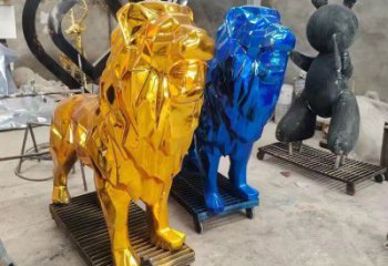 電鍍獅子雕塑精選，美陳雕塑，鍛造不銹鋼獅子雕塑通用