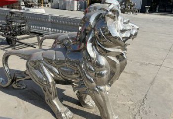 藝術獅子雕塑觀賞型，街景小品，不銹鋼獅子雕塑常用