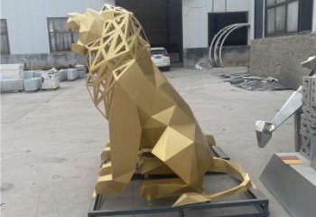 切面獅子雕塑精選，幾何烤漆不銹鋼獅子雕塑訂做