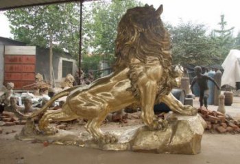 大型獅子雕塑精品，標(biāo)識(shí)雕塑，鑄銅走獅雕塑選用