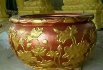 荷葉圖銅缸雕塑