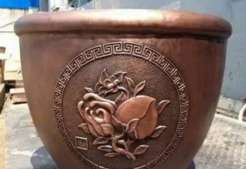 壽桃圖紫銅缸雕塑