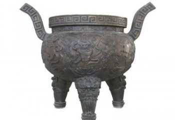 仿古色三足爐銅雕塑