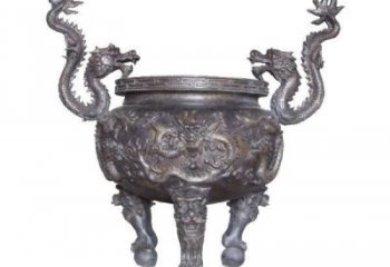 雙耳龍頭三足爐銅雕塑