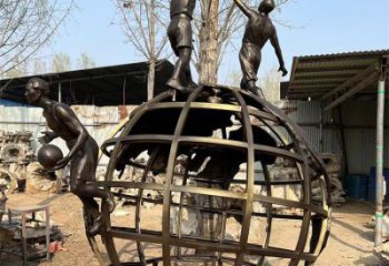 地球儀雕塑系列，城市裝飾，烤漆地球儀人物雕塑優選