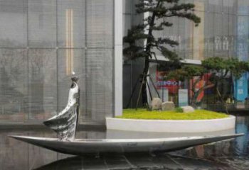 乘船人雕塑精選，彩鋼制作，不銹鋼乘船人雕塑工廠(chǎng)