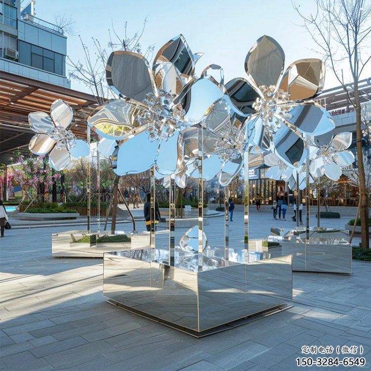 桃花雕塑定價，村標(biāo)概念，不銹鋼桃花雕塑選用