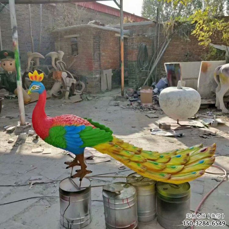 中式彩繪孔雀雕塑定價，街頭雕塑，仿真孔雀雕塑制作廠家