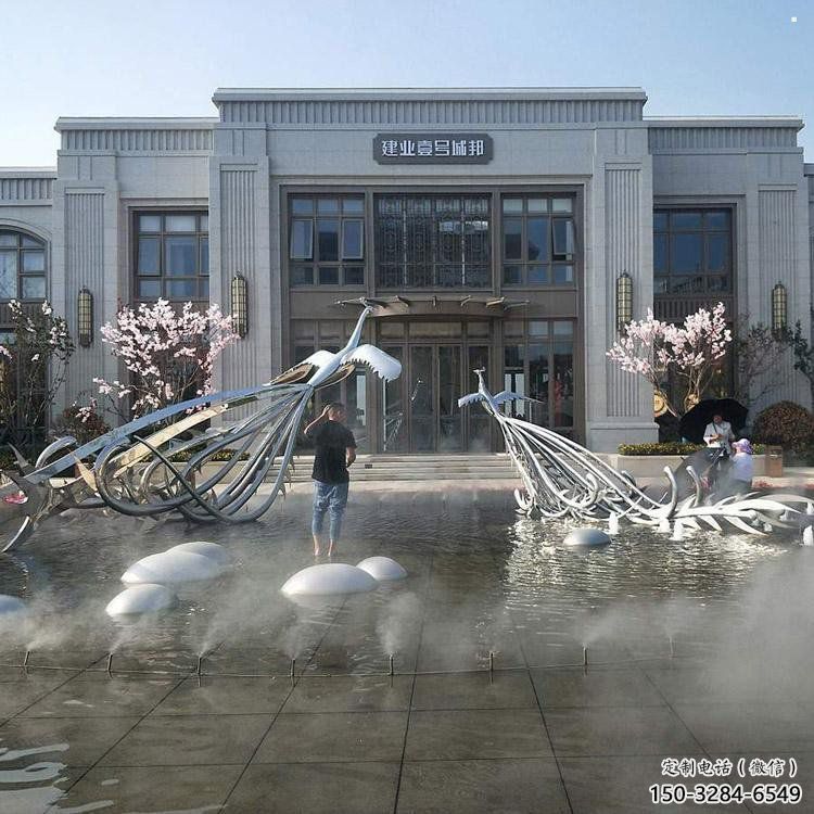 孔雀景觀雕塑常用，酒店擺件，水景不銹鋼孔雀雕塑廠