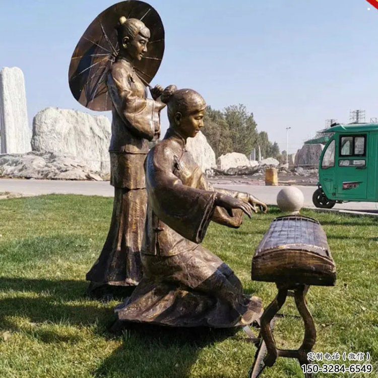 彈古箏雕塑供需，美陳雕塑，景觀民俗人物雕塑承接