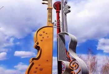 大提琴雕塑制作，村標概念，不銹鋼大提琴雕塑專供