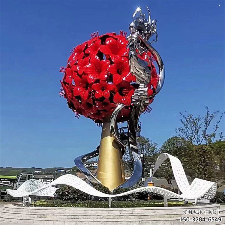 大型花球雕塑制造，透雕系列，不銹鋼花球雕塑承接