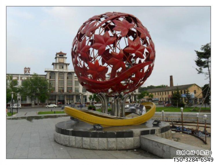 花紋球雕塑承接，街道標識，不銹鋼花紋球雕塑供應(yīng)