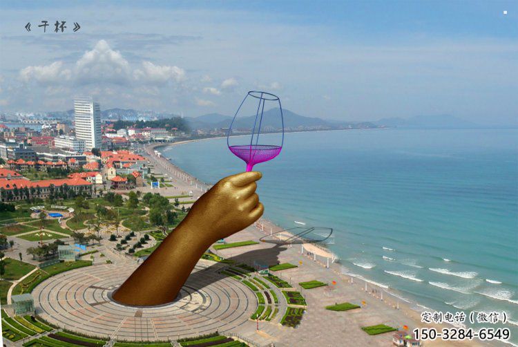 手握酒杯雕塑生產，戶外擺放，不銹鋼手握鋼筆雕塑廠家