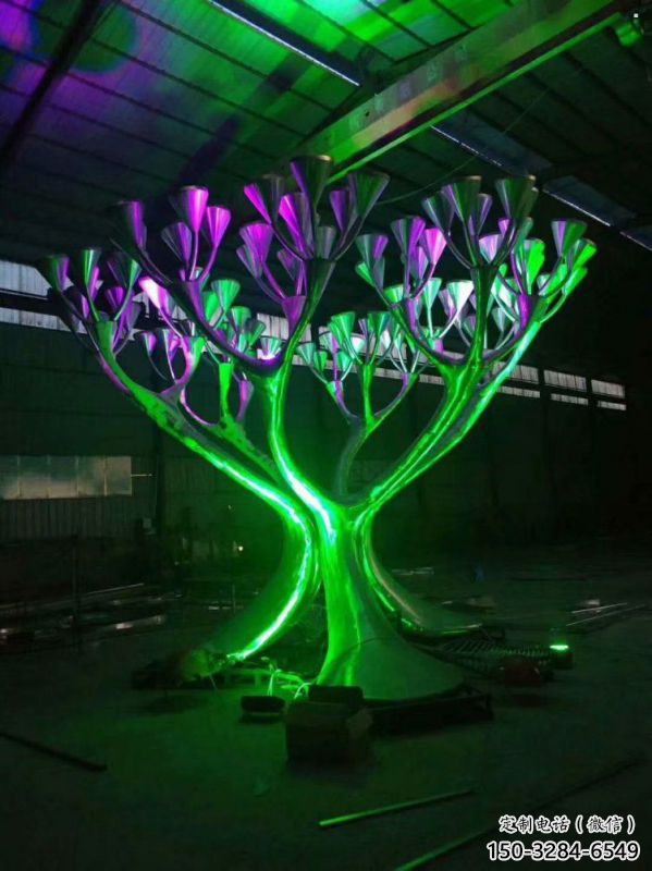制造燈光樹雕塑，鋼管組合，燈光蘑菇樹雕塑制作廠家