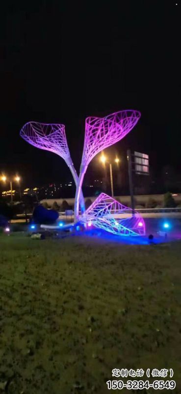 樹葉雕塑供需，室外軟裝，金屬燈光樹葉雕塑制作