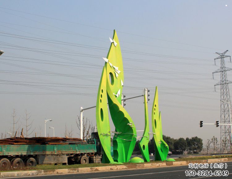 樹葉雕塑選用，建筑標識雕塑，烤漆樹葉雕塑廠家