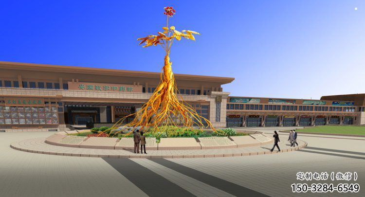 人參雕塑定做，小區雕塑，彩色人參樹雕塑制造商