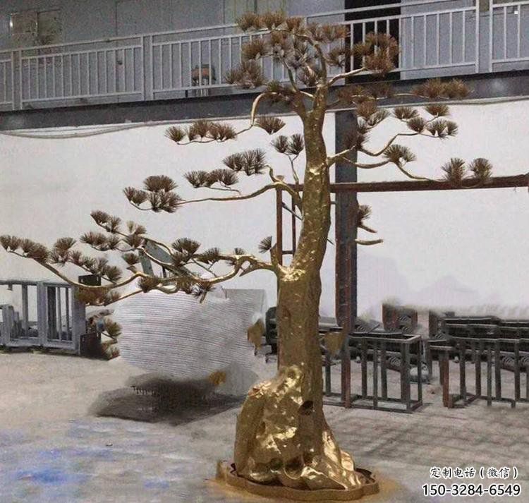 松樹雕塑造型，中式工藝，不銹鋼松樹雕塑制造廠家
