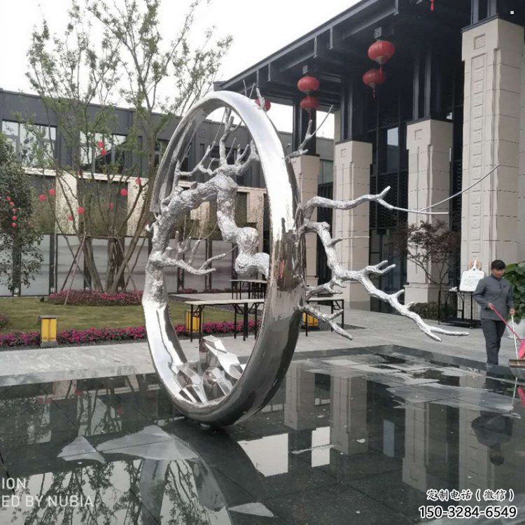 圓環樹雕塑定制，市標雕塑，不銹鋼圓環樹雕塑定做
