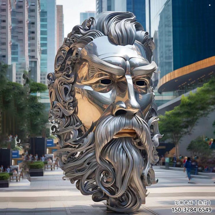 白鋼西方人雕塑制造商，城市雕塑，鏡面人頭像雕塑觀賞型