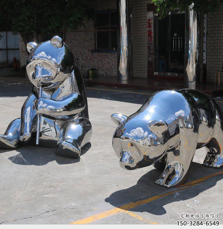 熊貓雕塑通用，街景小品，不銹鋼熊貓雕塑制造