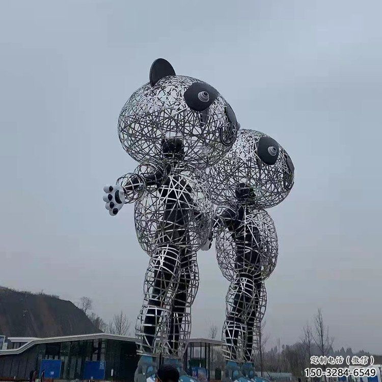 鏤空熊貓雕塑制造商，廣場雕塑，鏤空熊貓雕塑廠家
