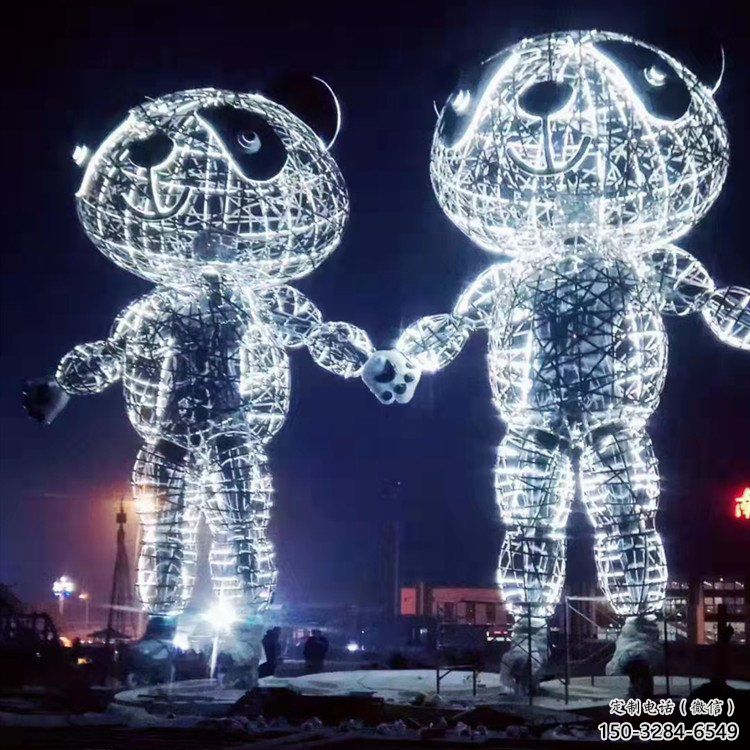 熊貓雕塑供求，白鋼構(gòu)件，彩色鏤空熊貓雕塑廠家