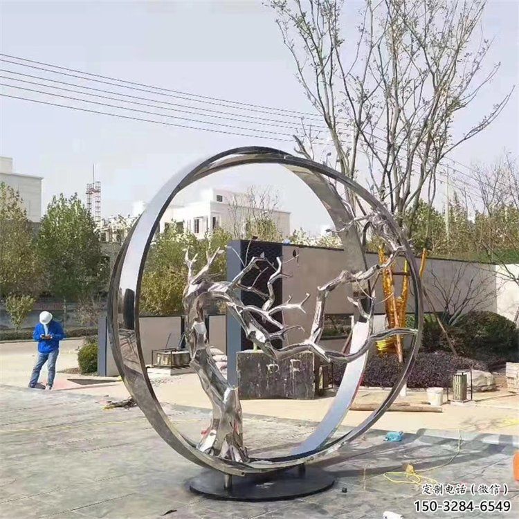 景墻圓環雕塑專供，美陳雕塑，社區烤漆圓環雕塑預定