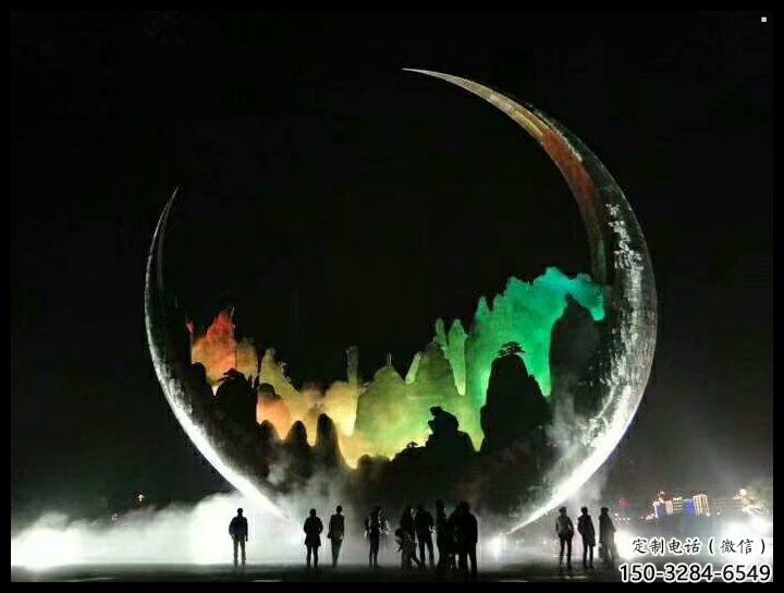 城市月牙雕塑，網格體育雕塑，古銅效果