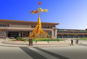 人參雕塑定做，小區雕塑，彩色人參樹雕塑制造商