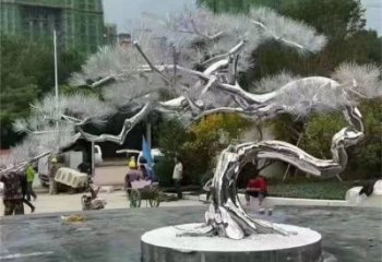 松樹雕塑制造商，美陳雕塑，不銹鋼松樹雕塑廠家