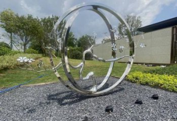 圓環樹雕塑廠家，標識雕塑，不銹鋼圓環樹雕塑定制