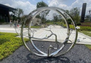 圓環樹雕塑選定，美陳雕塑，不銹鋼圓環樹雕塑定做