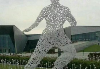 鏤空李小龍雕塑制造，街景小品，鐵藝人物雕塑優價