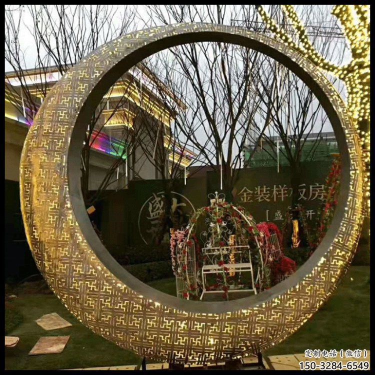 月牙雕塑訂做，城市裝飾，庭院鏤空月牙雕塑展品